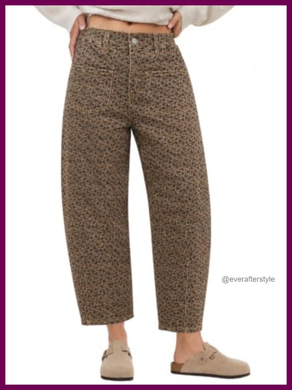 Cheetah Print Barrel Jeans Baggy Wide Leg Cropped Cargo Denim Pants